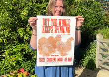 Load image into Gallery viewer, 'Feed Your Chickens' lino print