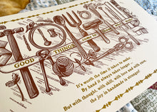 Load image into Gallery viewer, 'Good Things Come To Those Who Make'; letterpressed lino print