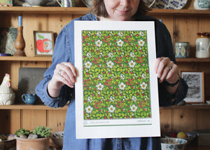 'Wild Rose' in green, Giclée Print