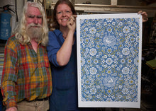 Load image into Gallery viewer, 'Cosmos & Clover'; letterpressed lino poster