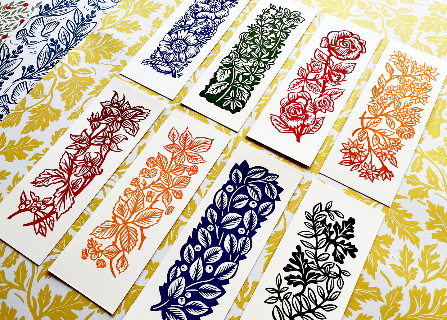 Lino printed bookmarks